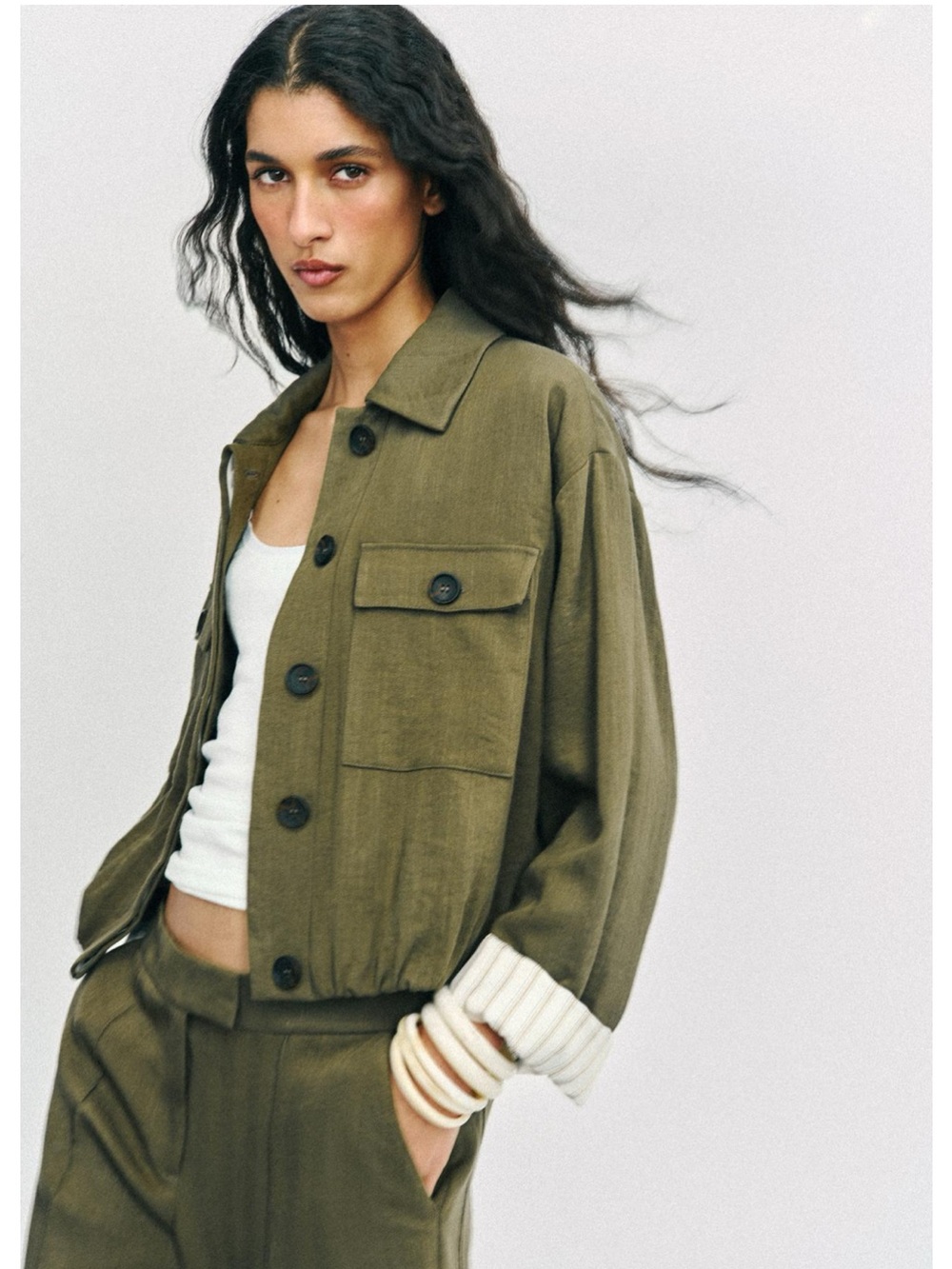 NWT ZARA Linen Dark Green Cropped Jacket Size small